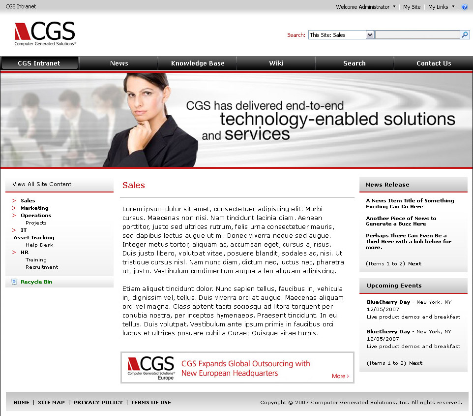 Computer Generated Solutions Microsoft Office SharePoint Server MOSS 2007 Intranet Concept