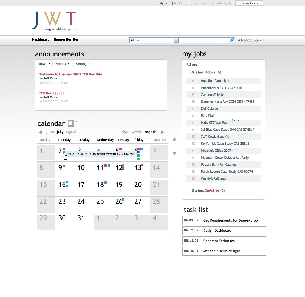JWTwo SharePoint MOSS 2007 Intranet Design Concept